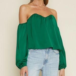 Green Satin Corset off the shoulder top
